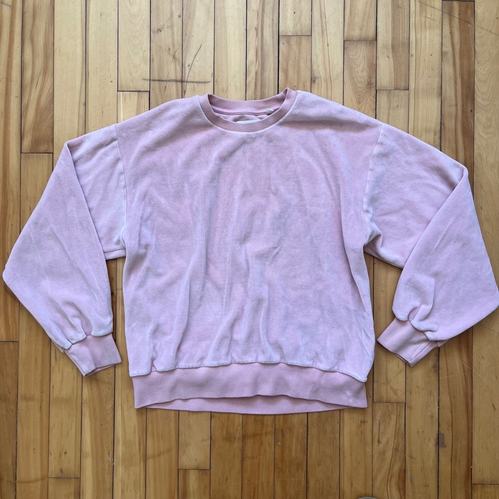 Golden by Tna Aritzia Pink Velour Womens Oversized Crewneck Sweatshirt